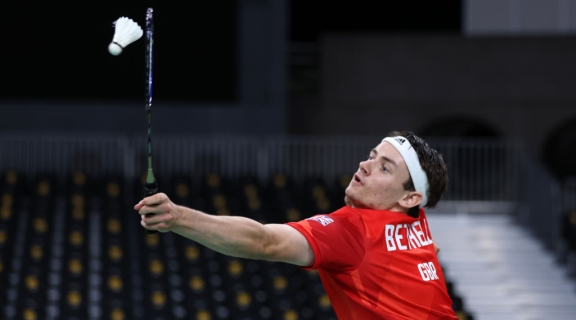 Dan Bethell competing in the badminton competition at Tokyo Paralympics