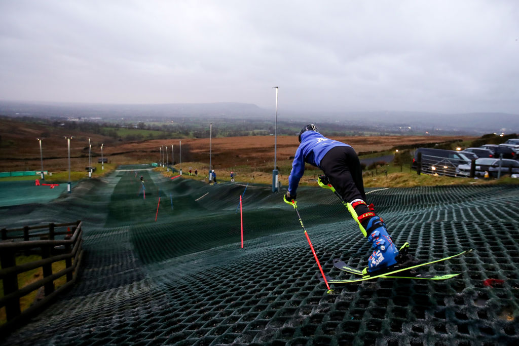 Young skier at the top of the pendle dry slope