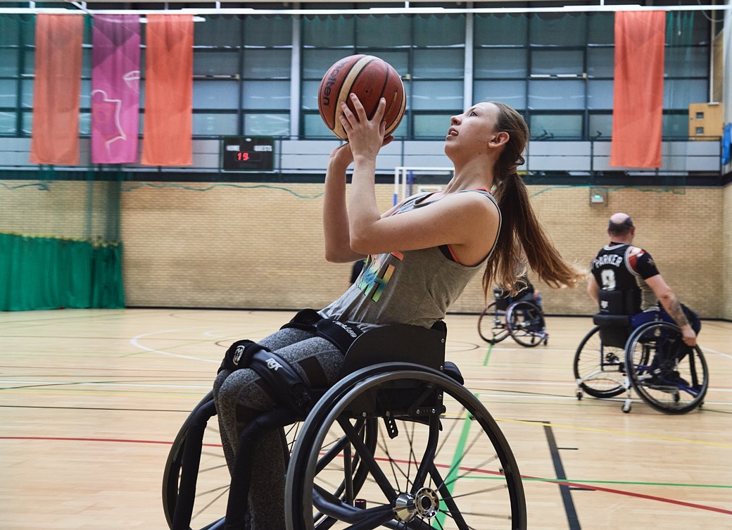 Athlete playing wheelchair basketball