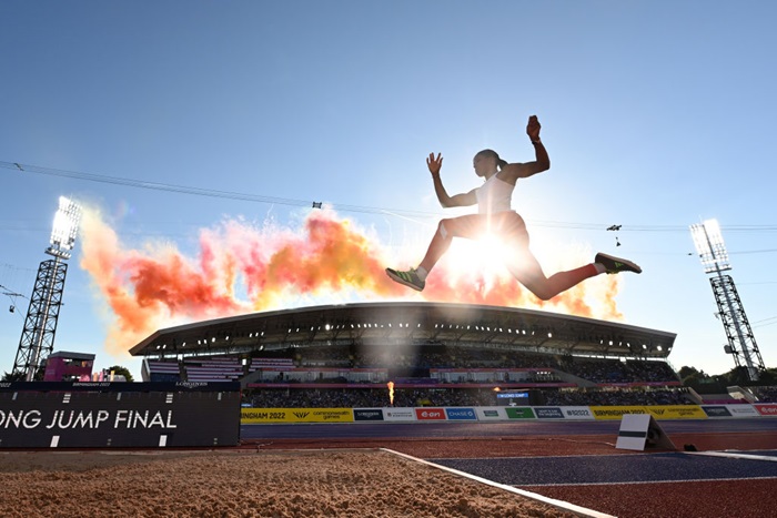 Long jump during the 2022 Commonwealth Games at Alexander Stadium, Birmingham.