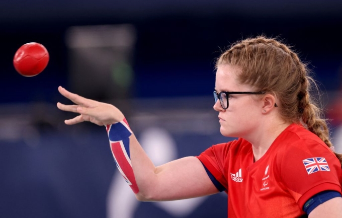 Claire Taggart at the Tokyo Paralympics competing in boccia