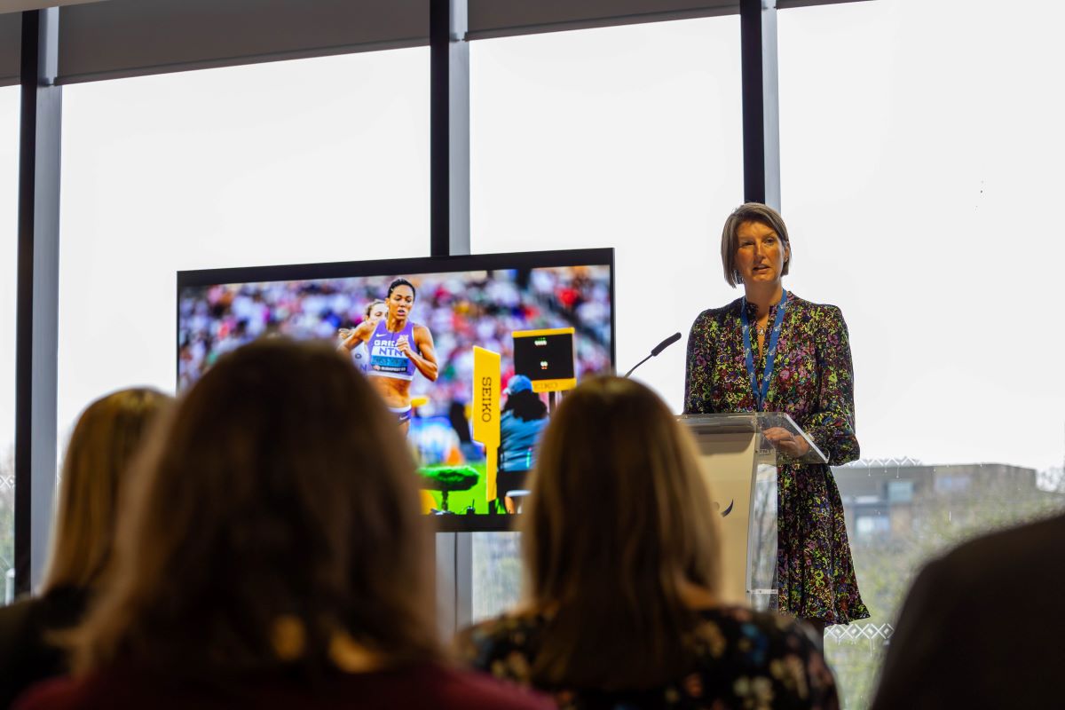 Head of Major Events, Esther Britten speaking to the attendees of the annual Event Partners Day at the London Stadium in March 2024