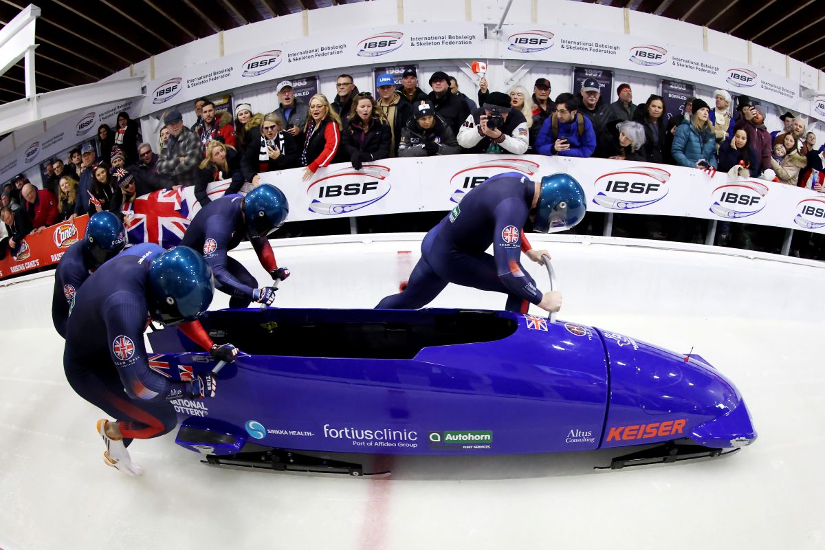 GB Boblseigh team set off running down the track