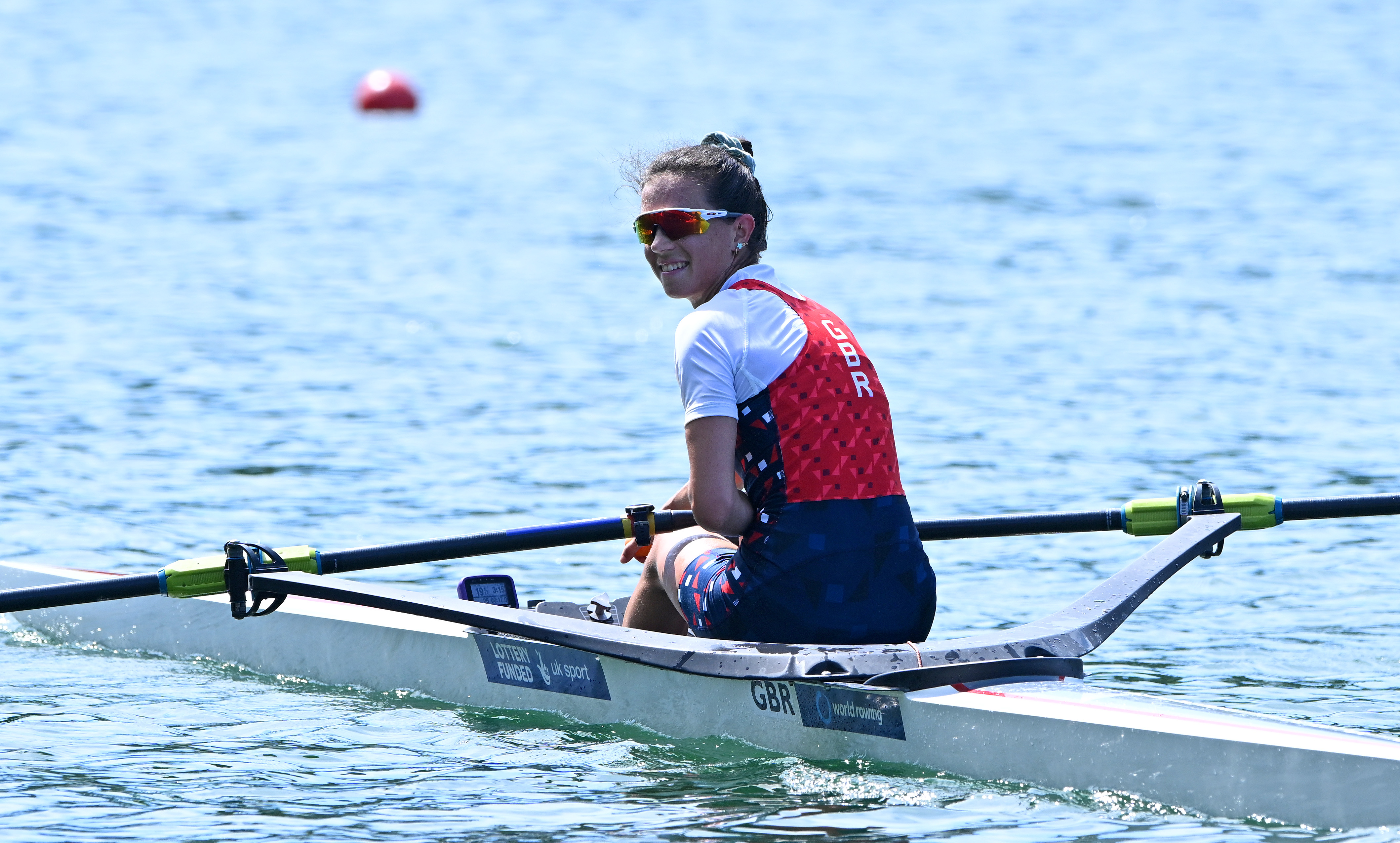 Imogen Grant sitting in her rowing boat