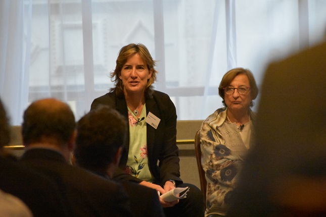 Delegates sat at a conference watching Dame Katherine Grainger speak as part of a panel discussion 