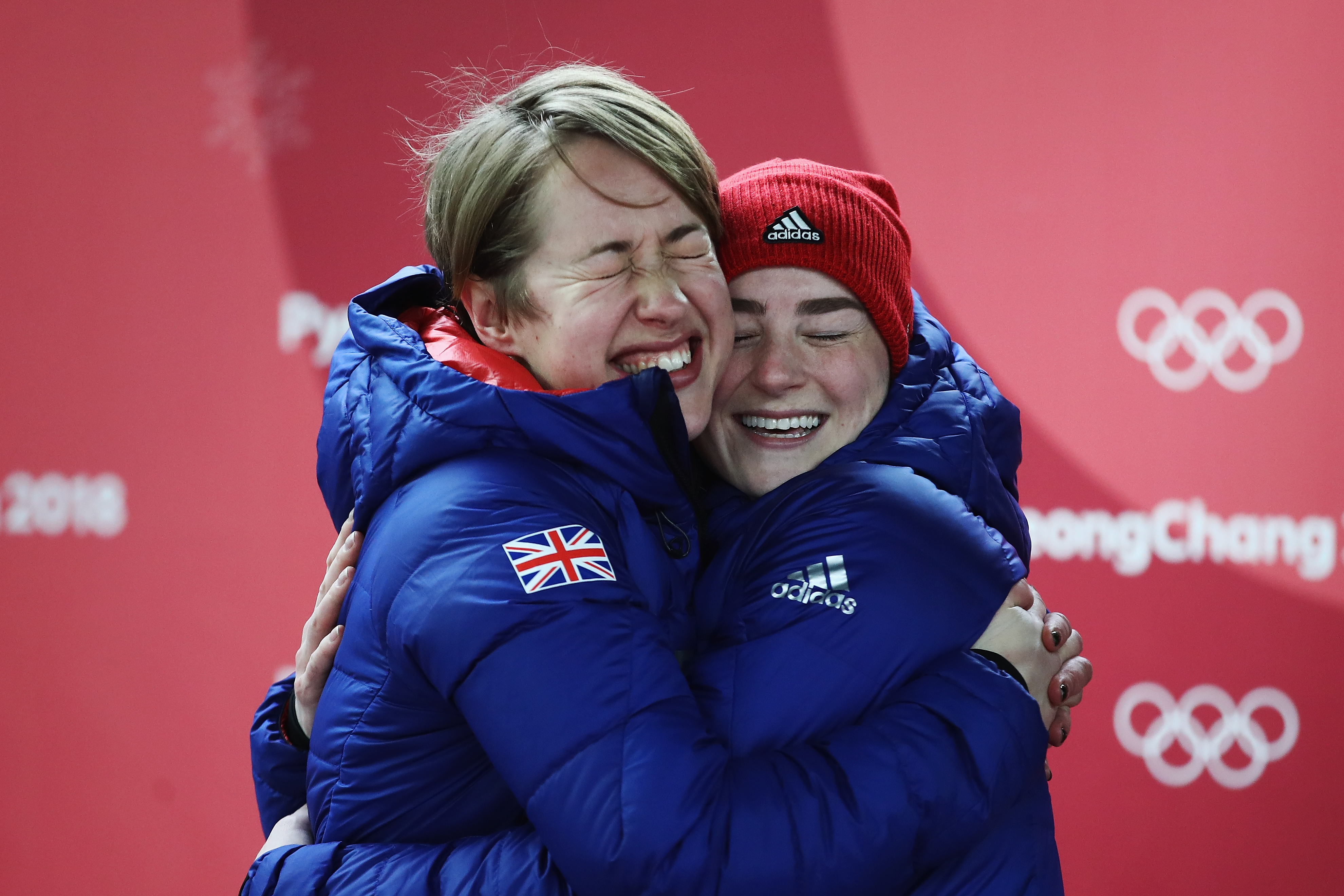 Lizzy Yarnold and Laura Deas celebrate in PyeongChang 2018