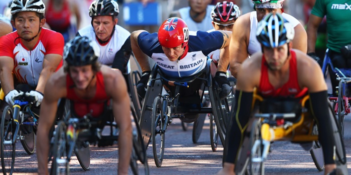 Athletes competing in Paralympic wheelchair marathon 