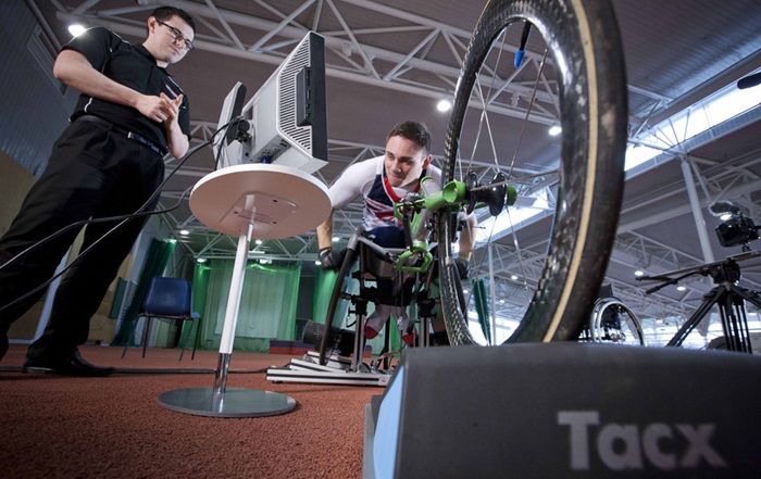 Athlete testing racing wheelchair