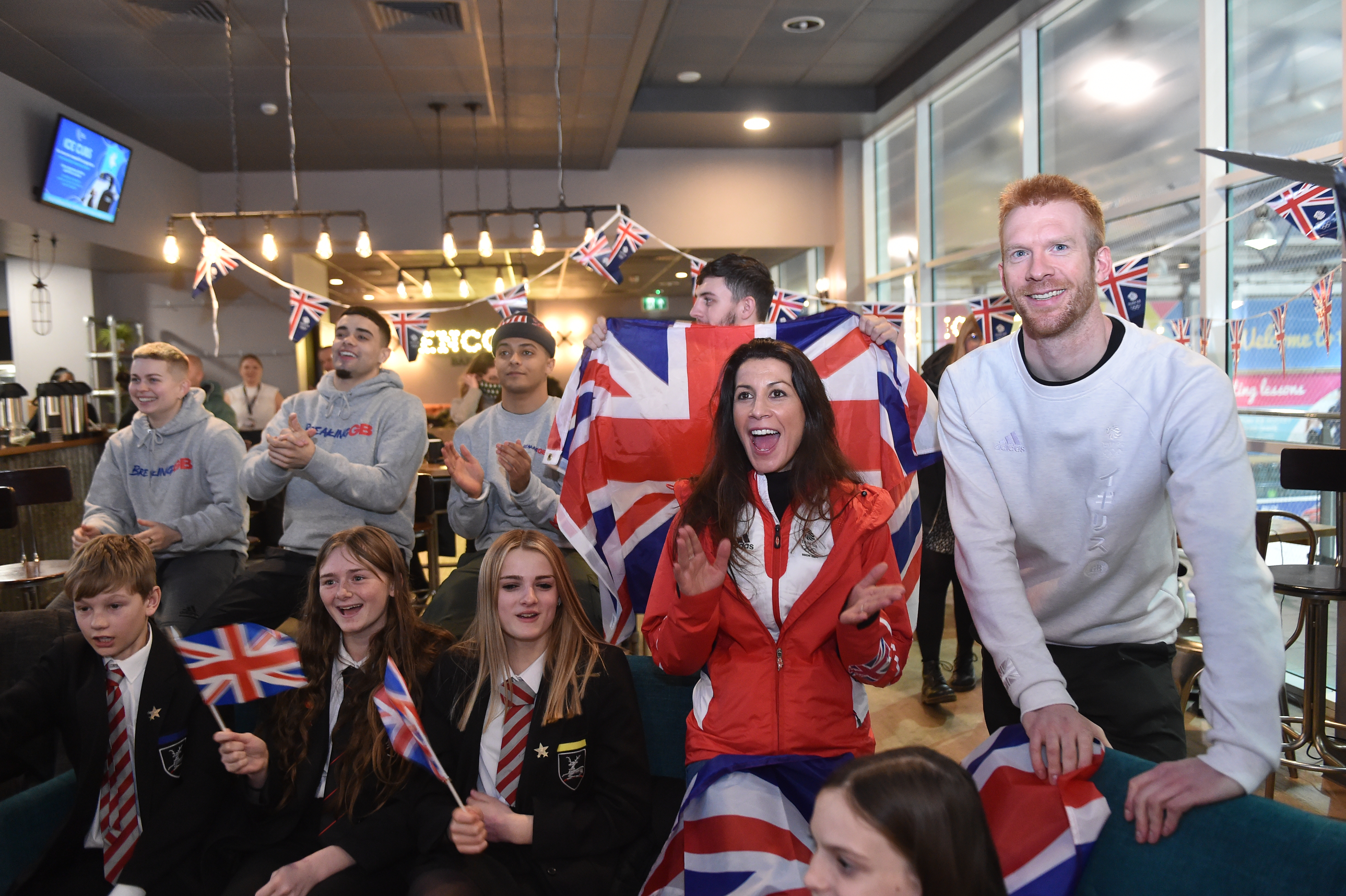 kids and athletes celebrating the opening ceremony in Nottignham ice centre