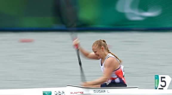 Laura sugar competing in the para canoe at the Tokyo Paralympic Games