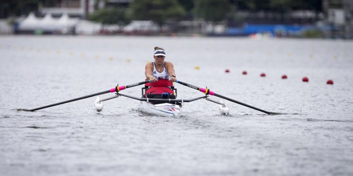 Athlete competing in para rowing event