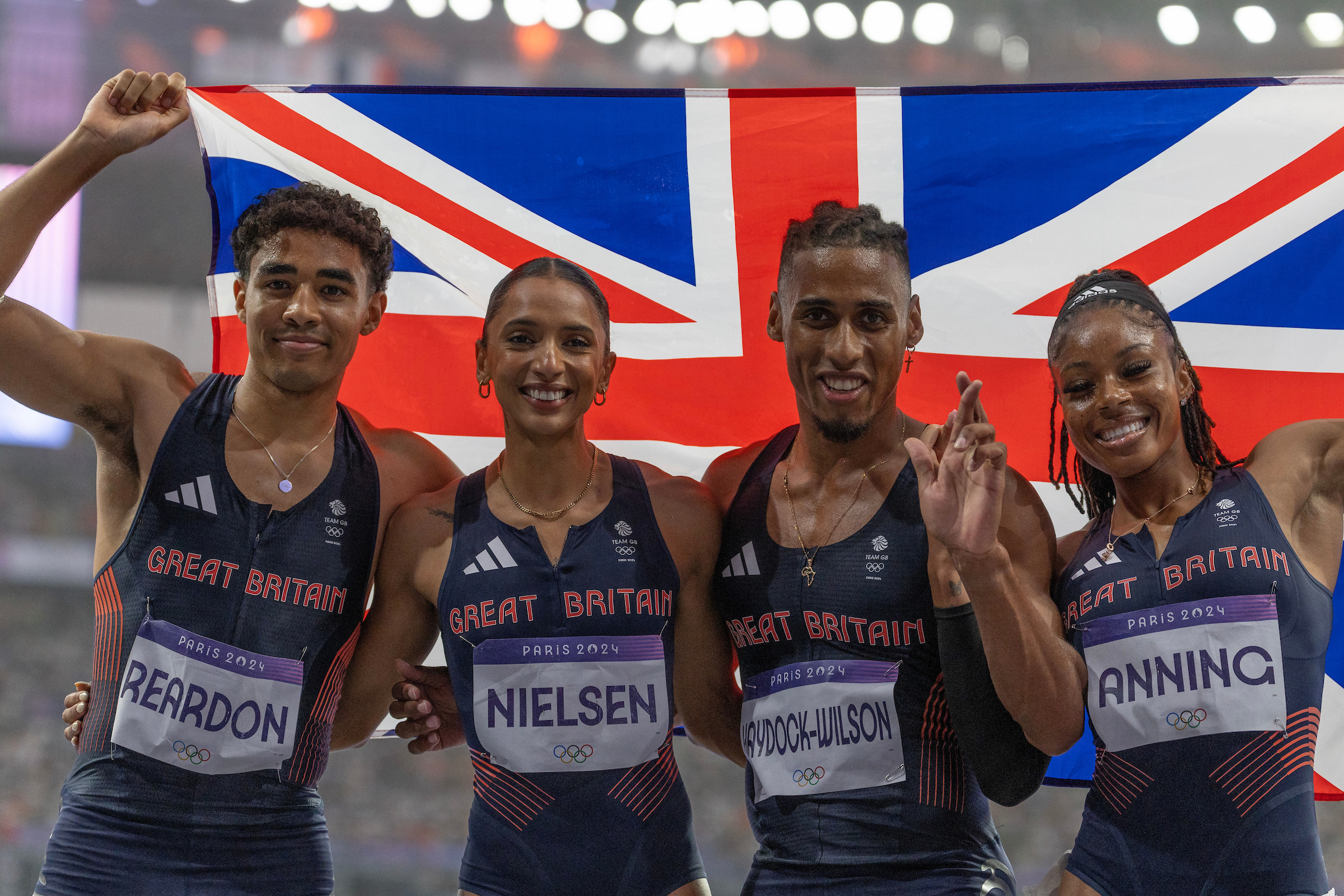 Paris 2024 Olympics. Amber Anning, Sam Reardon Laviai Nielson & Alex Hayden-Wilson  compete for TeamGB in Mixed 4x400m Athletics event at the Stade de France in Paris, France on 3rd August 2024. Photo Credit:Sam Mellish/Team GB