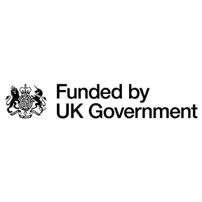 Logo for UK Government with text reading funded by UK Government