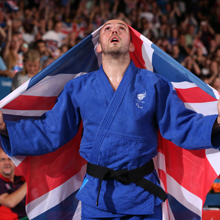 VI Judo athlete celebrates a win 