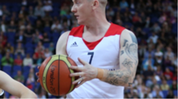 A British wheelchair basketball player in action