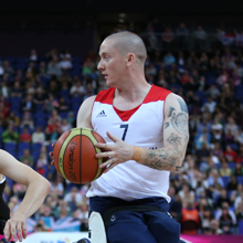 A British wheelchair basketball player in action