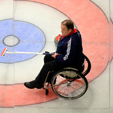 A British wheelchair curler in action