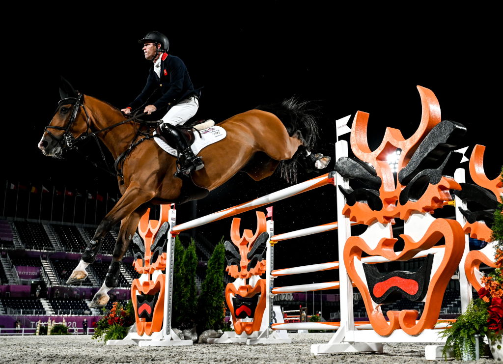  Scott Brash of Great Britain riding a brown horse, Jefferon, during the jumping individual final at the Equestrian Park during the 2020 Tokyo Summer Olympic Games in Tokyo