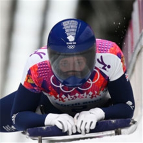 Lizzy Yarnold. A Team GB Skeleton athlete, competing in a race