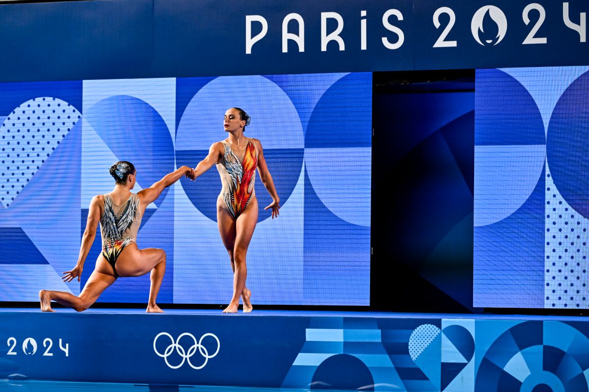 Kate Shortman and Isabelle Thorpe of Great Britain compete in the artistic swimming Duet Free Final during the Paris 2024 Olympic Games at Aquatics Centre in Paris (France), August 10th, 2024.