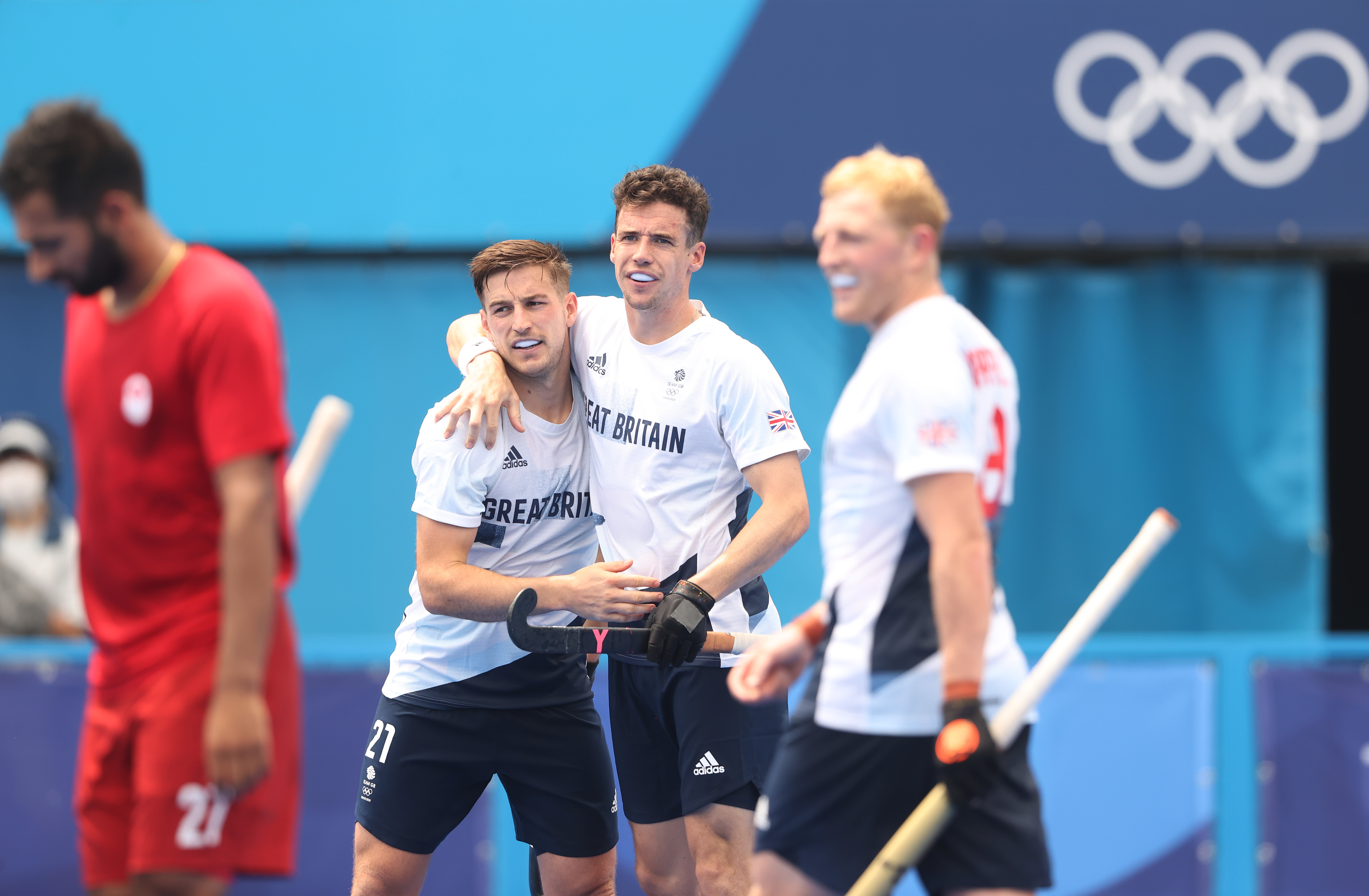 The men's hockey team celebrate at Tokyo 2020