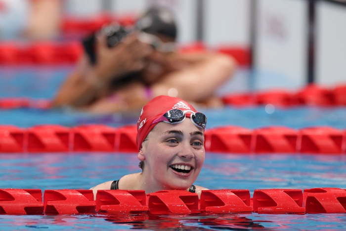 Swimmer smiling in the pool