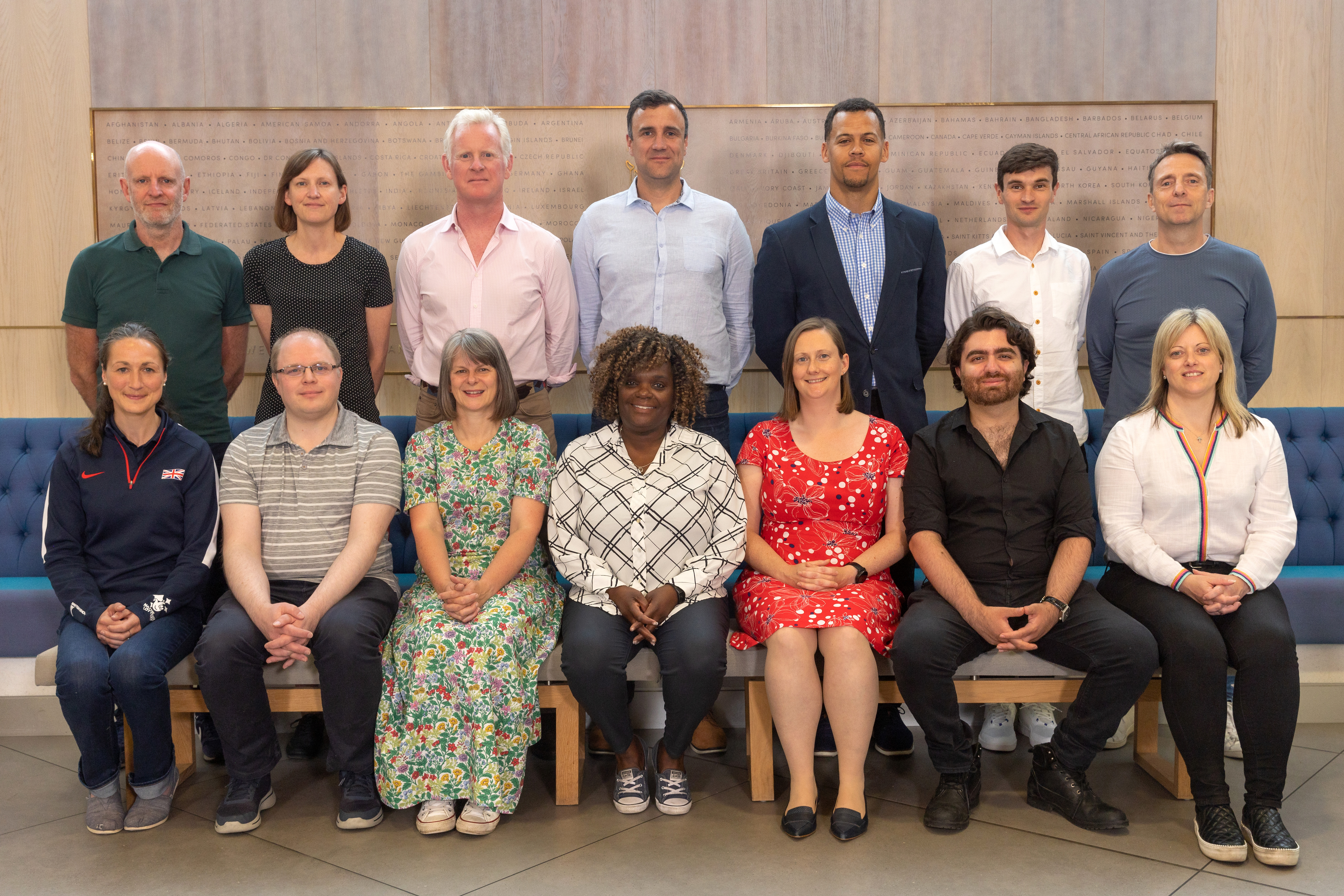 The eleventh cohort of the UK Sport International Leadership Programme pose for a group photo at London Stadium.