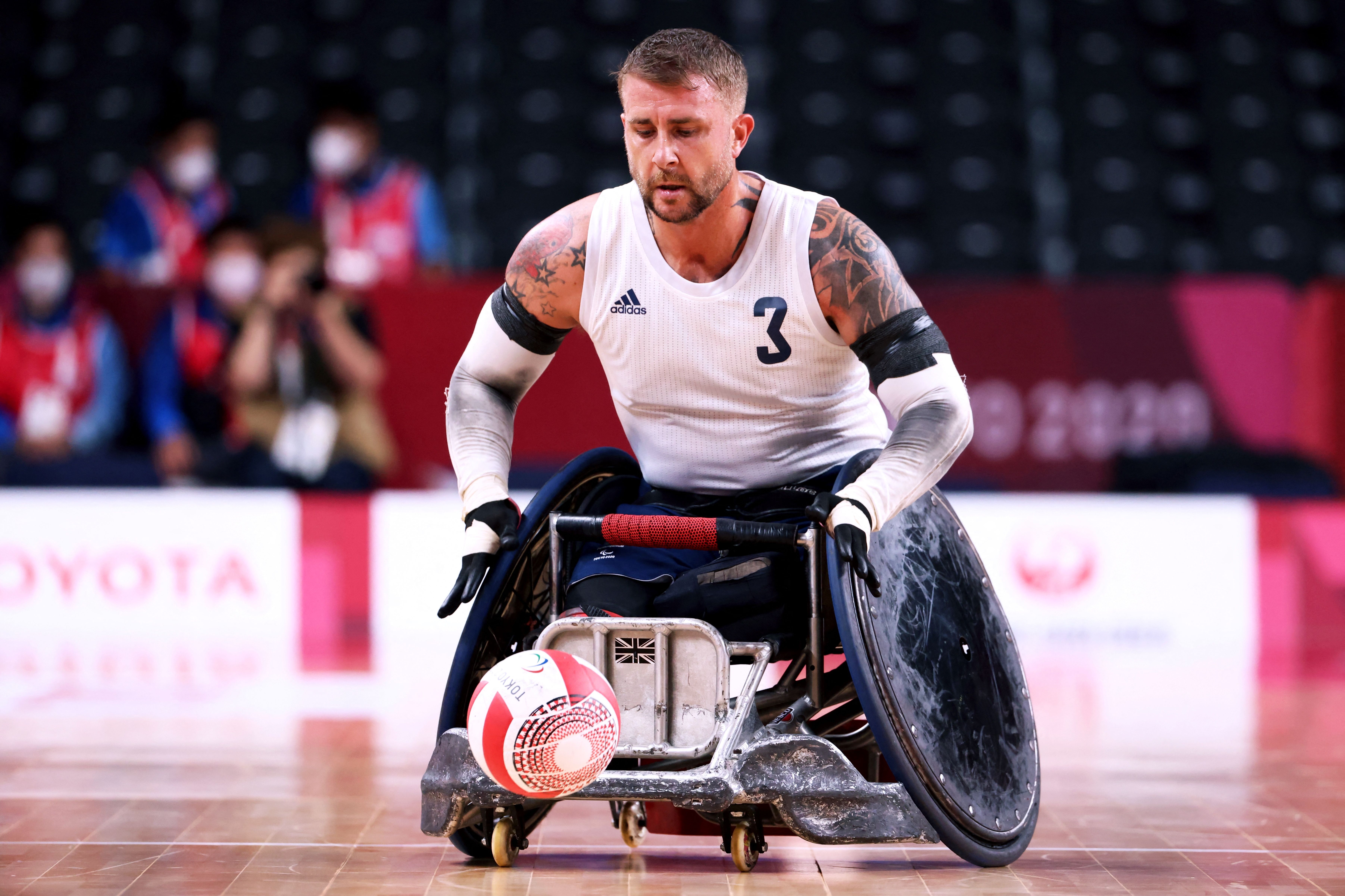 wheelchair rugby GB athlete in action at Tokyo Paralympics