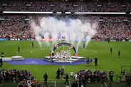England women's football team (The Lionesses) lift the Women's 2022 European Championship trophy at Wembley Stadium.