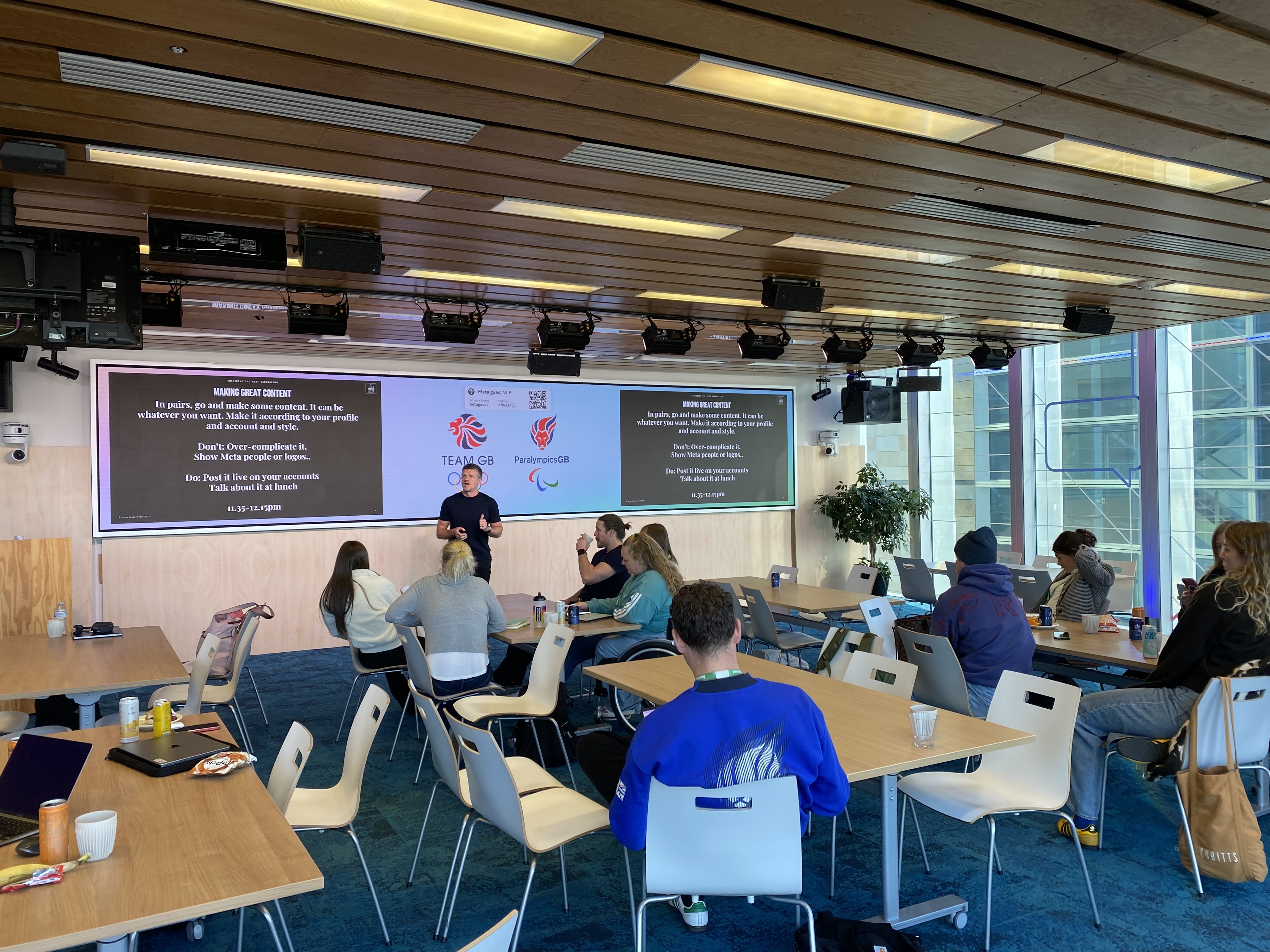 Athletes participating in a creator workshop at the Meta offices